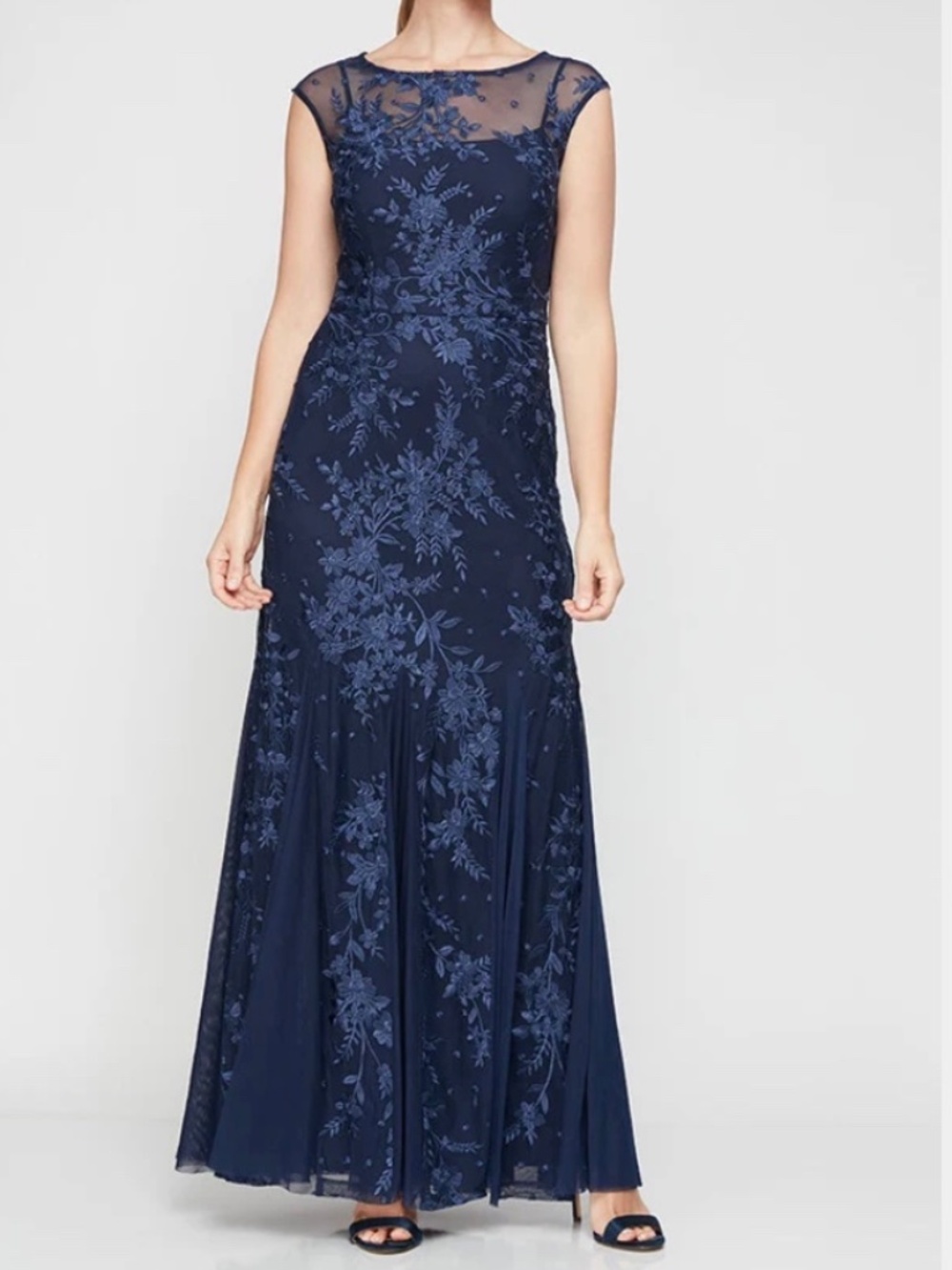 Alex Evenings Women's Long Length Dress Navy (Size 6P)